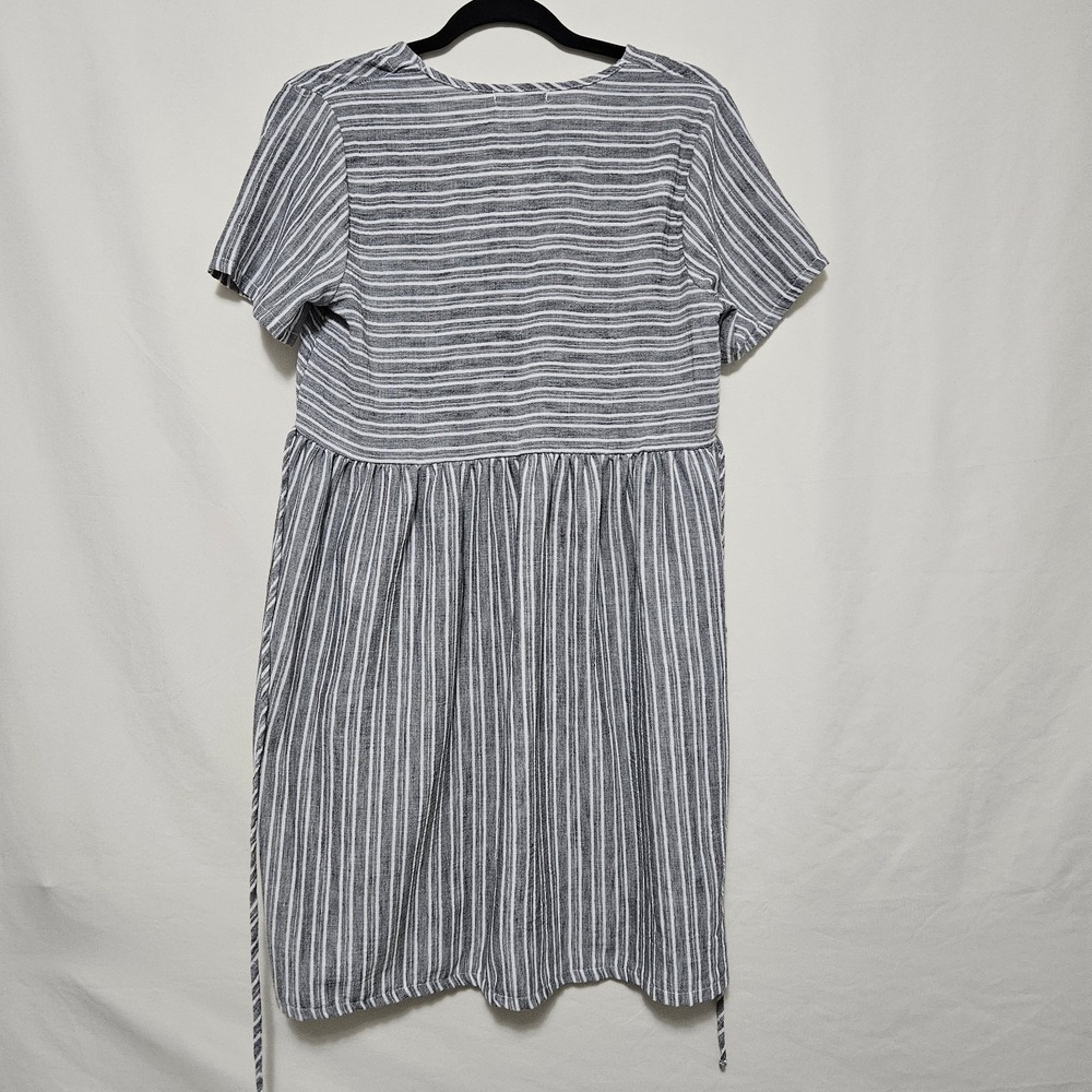 Espresso Shortsleeved A-line Dress Gray White Striped Pattern Button Sm Flaw - Picture 9 of 13